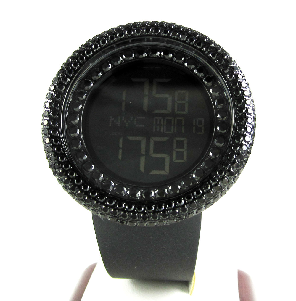 Mens black cz jojino digital watch 10.00ct