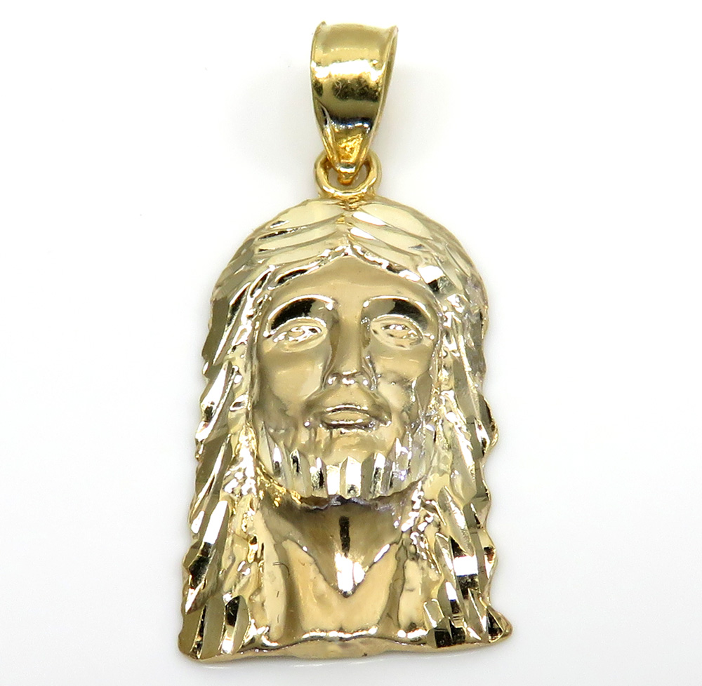 10k yellow or two tone gold diamond cut small jesus face pendant - Image 2