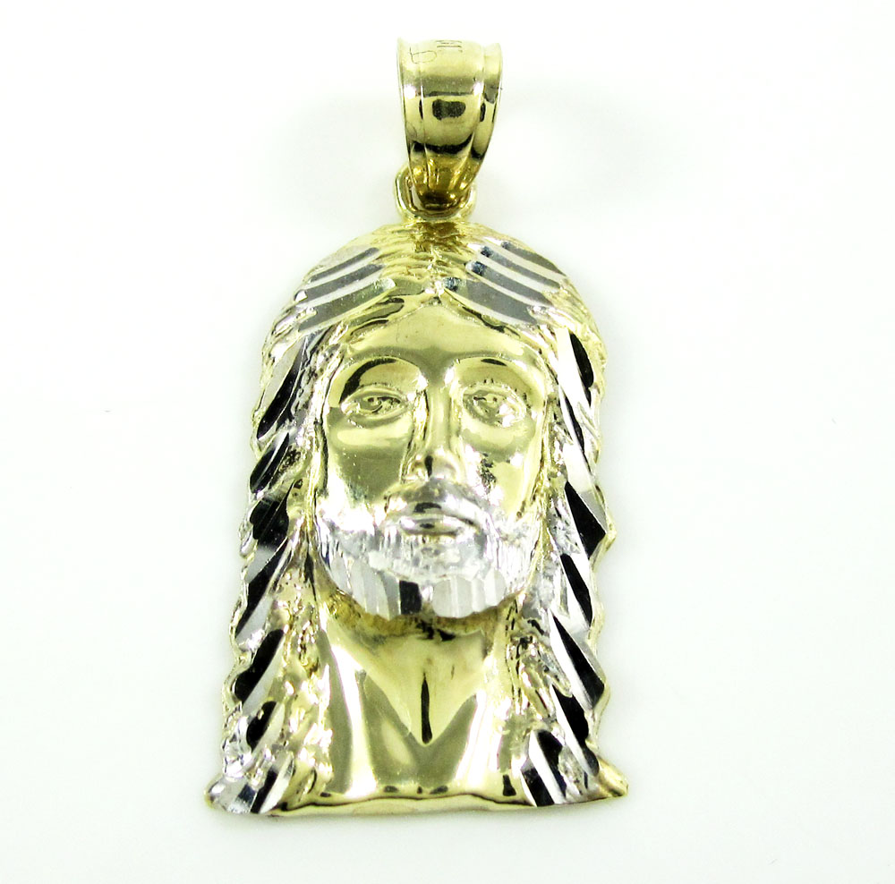 10k yellow or two tone gold diamond cut small jesus face pendant