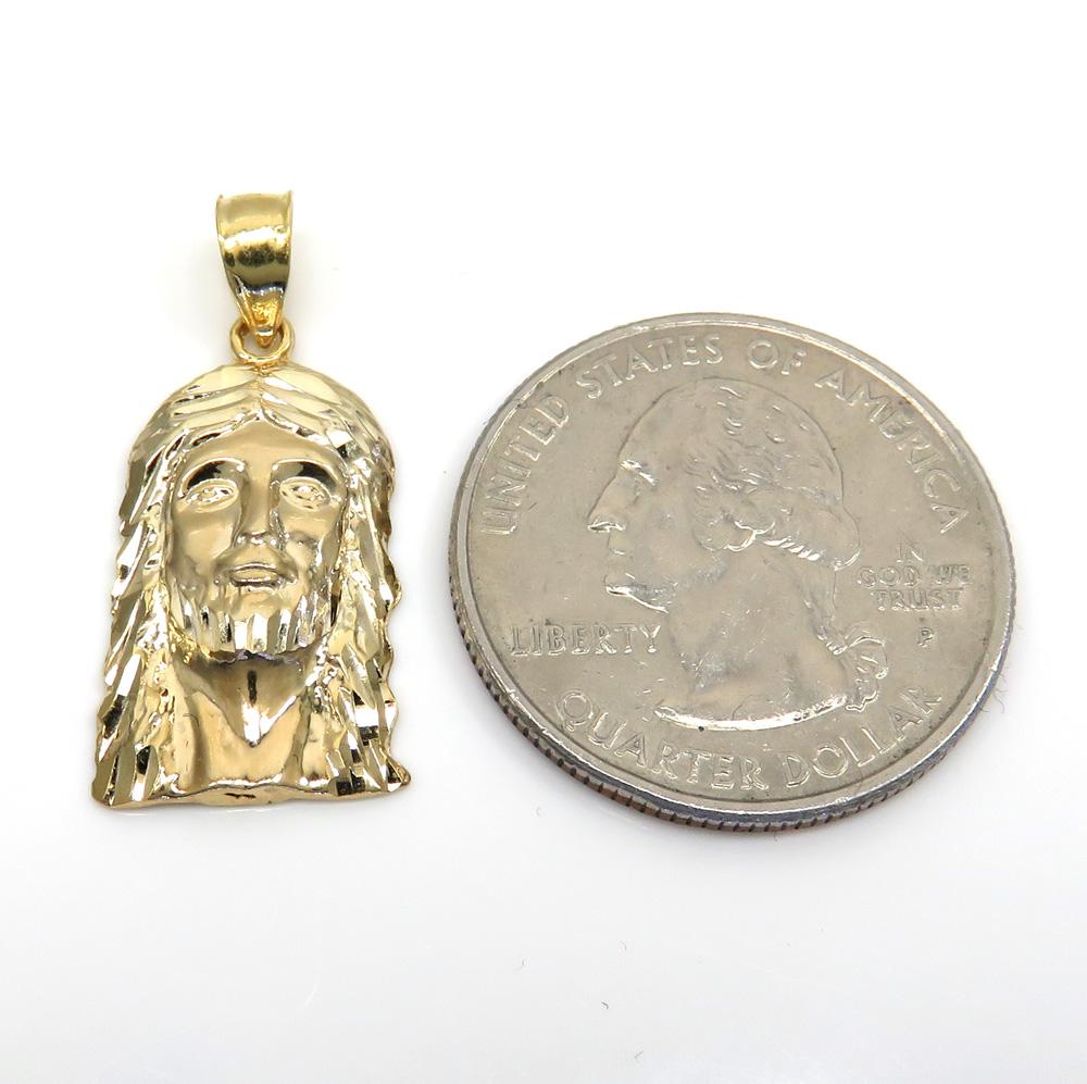 10k yellow or two tone gold diamond cut small jesus face pendant