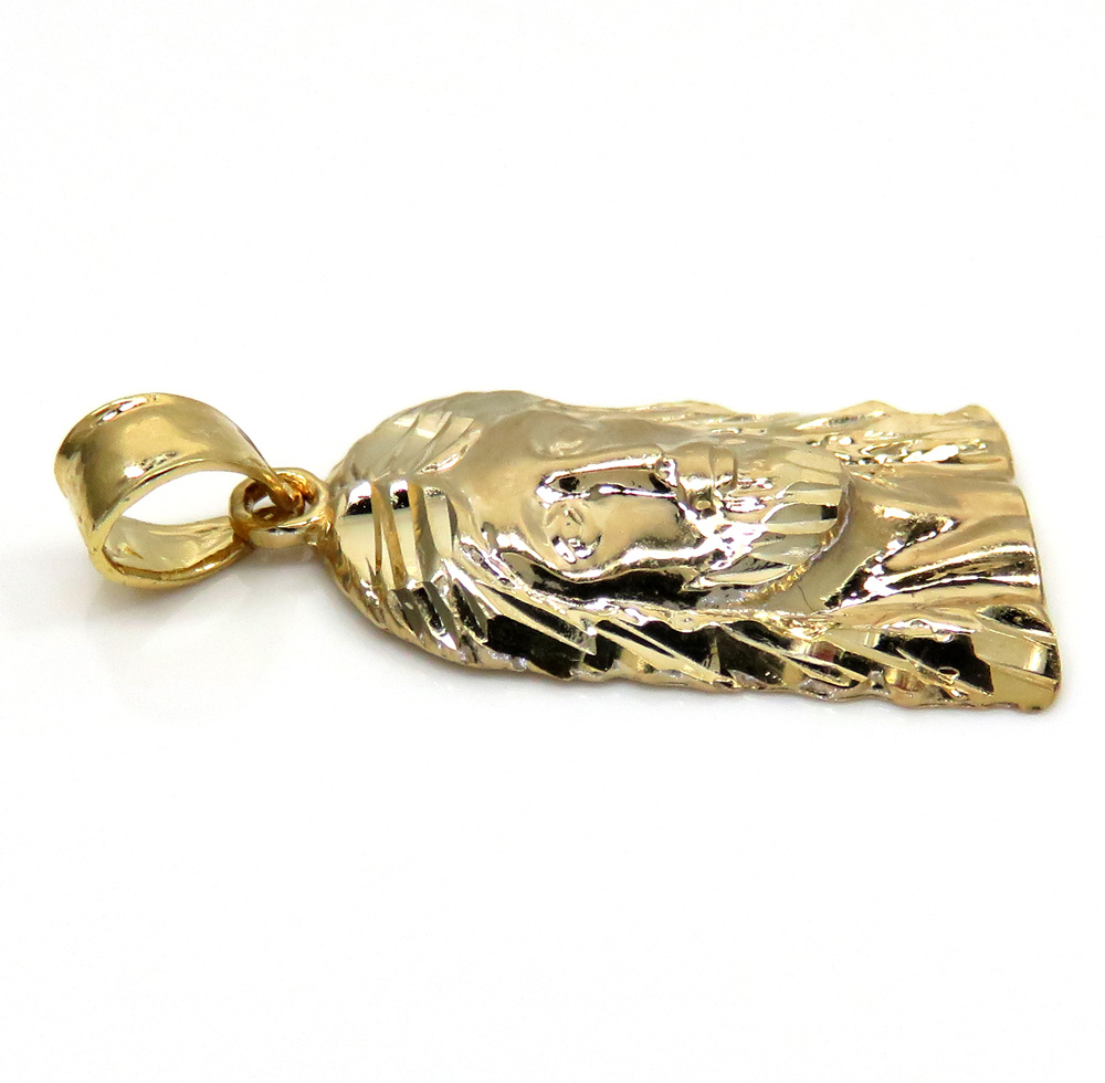 10k yellow or two tone gold diamond cut small jesus face pendant - Image 5