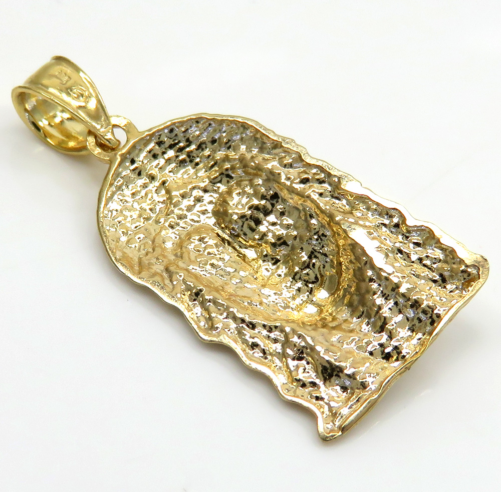 10k yellow or two tone gold diamond cut small jesus face pendant - Image 6