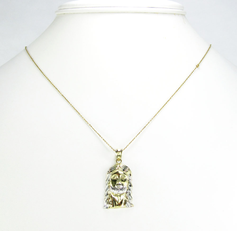 10k yellow or two tone gold diamond cut small jesus face pendant