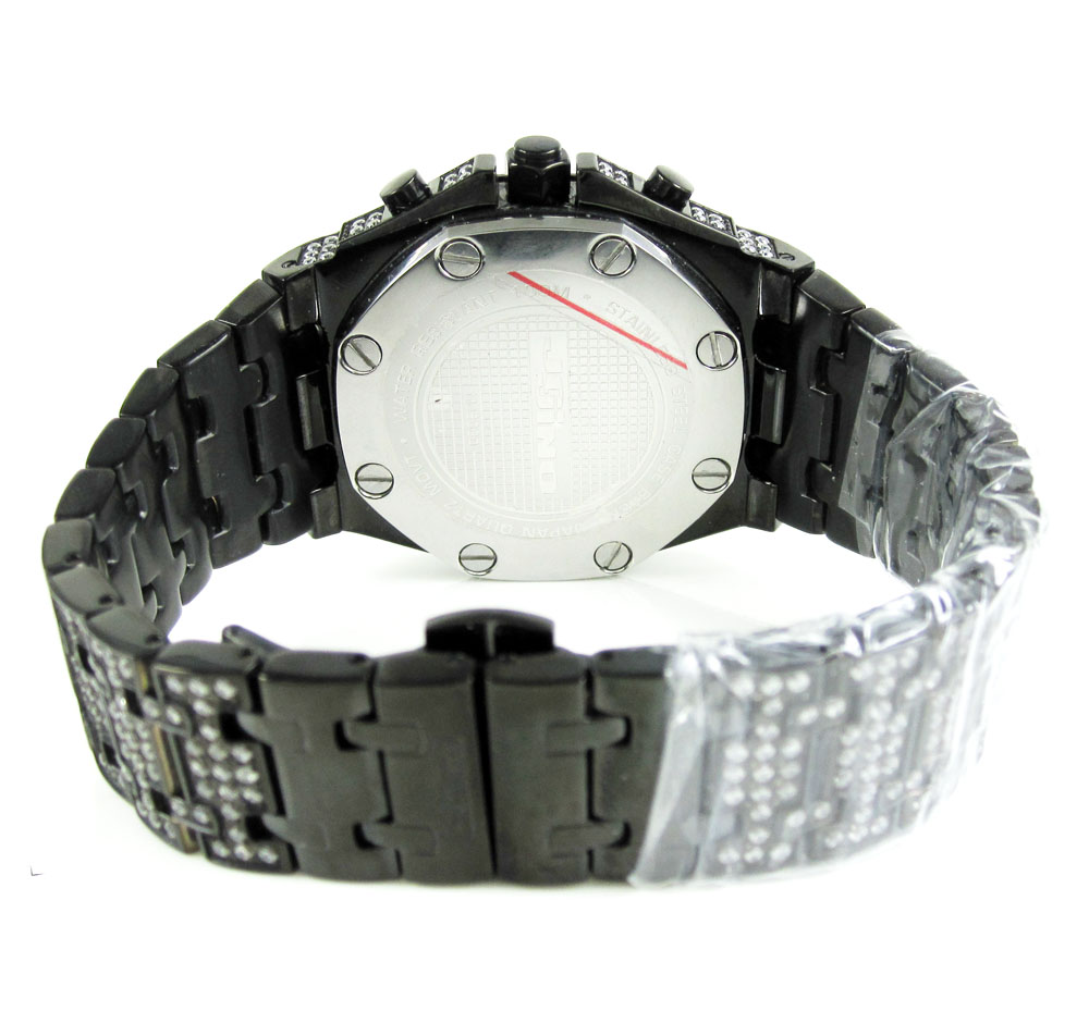 Jojino black steel iced out cz watch 20.00ct