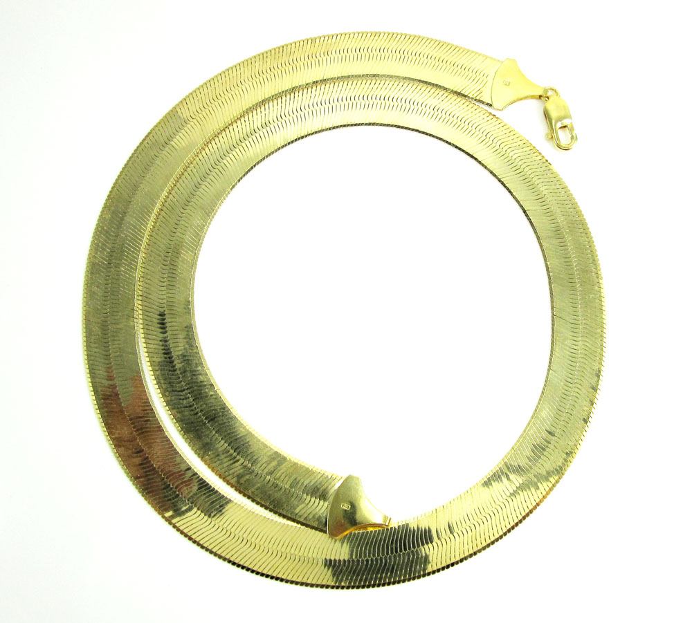 10k yellow gold wide herringbone chain 24 inch 15mm