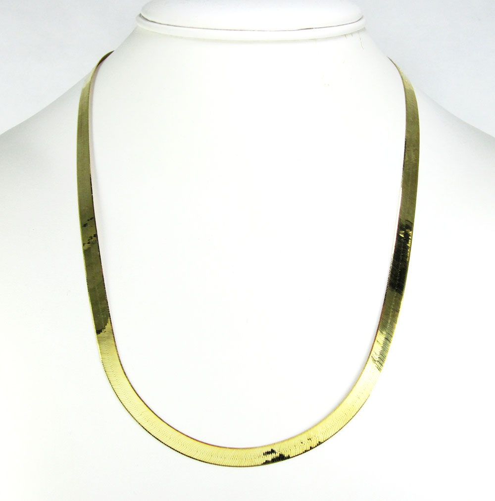Men & Lady 14K Gold Plated 4mm 14mm Flat 20" Or 24" Herringbone Necklace Chain 