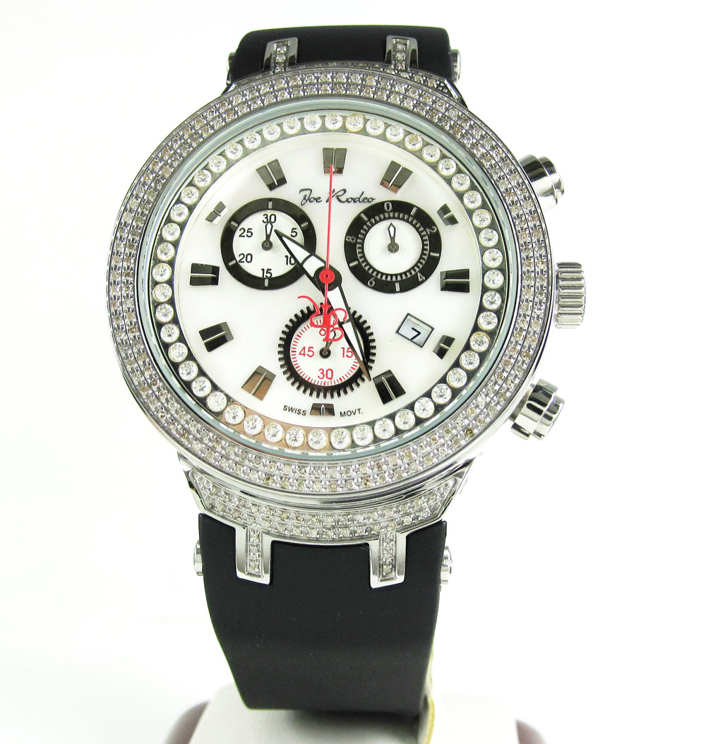 Mens joe rodeo white stainless steel diamond master watch 2.20ct jjm86