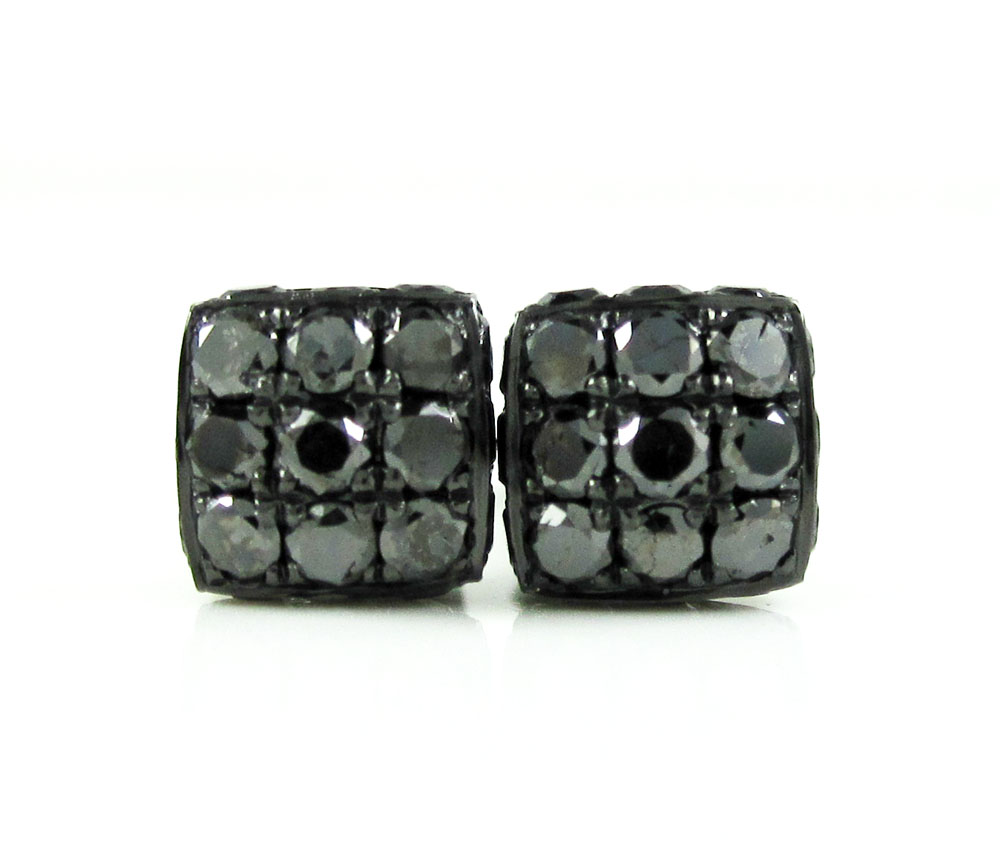Mens 10k black gold black diamond 3d ice cube earrings 1.35ct