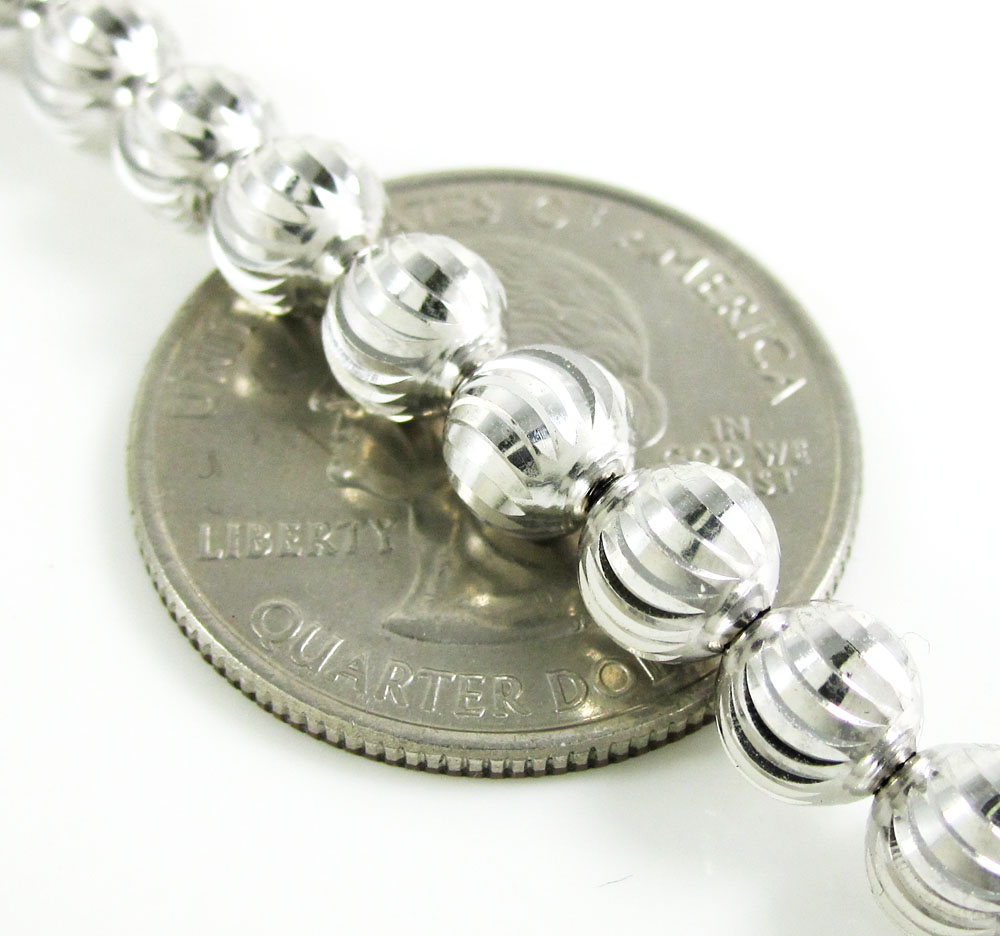 14k white gold moon cut bead chain 20-22 inch 6mm