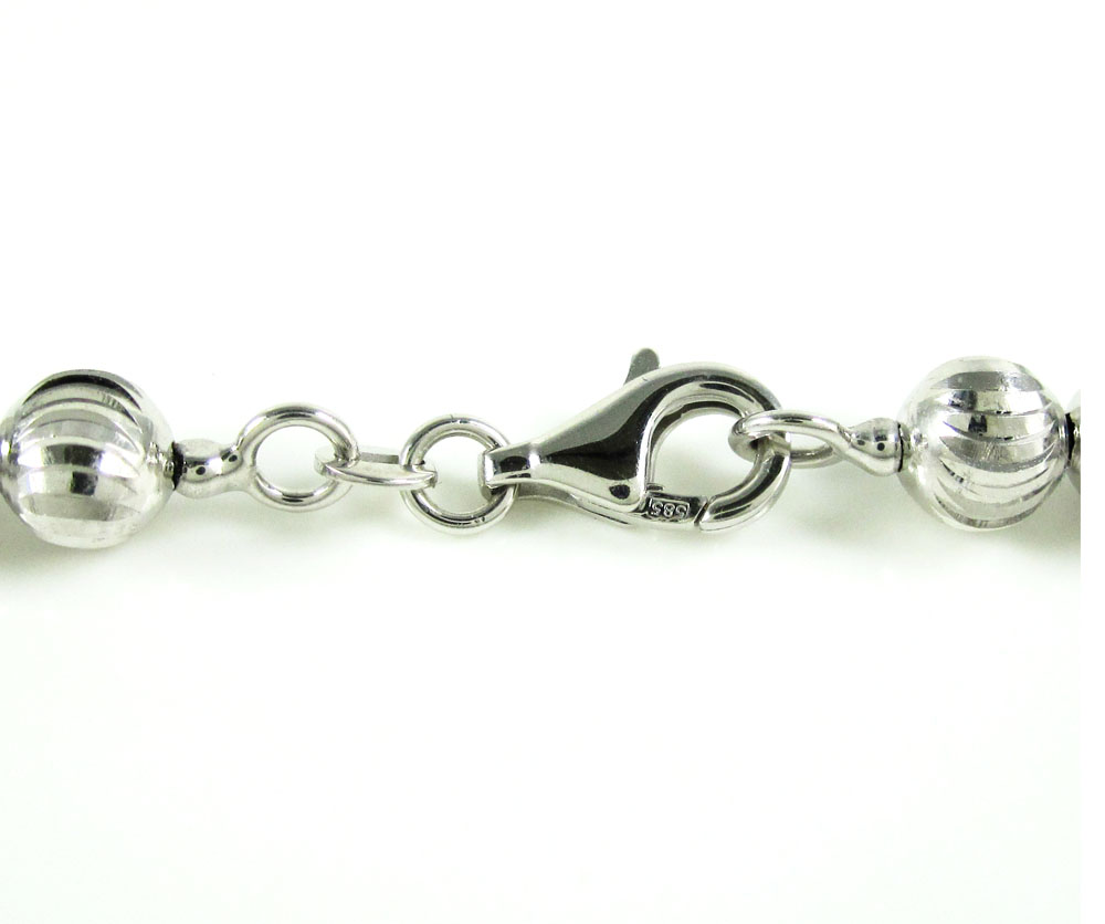 14k white gold moon cut bead chain 20-22 inch 6mm