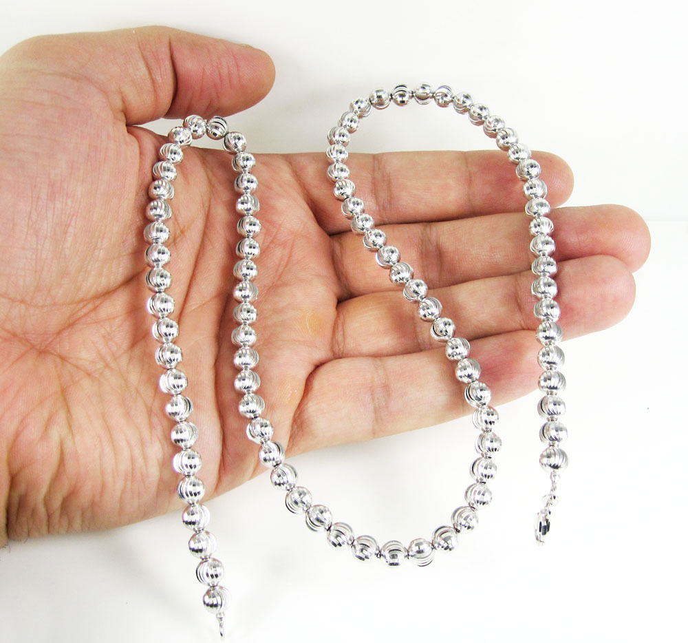 14k white gold moon cut bead chain 20-22 inch 6mm