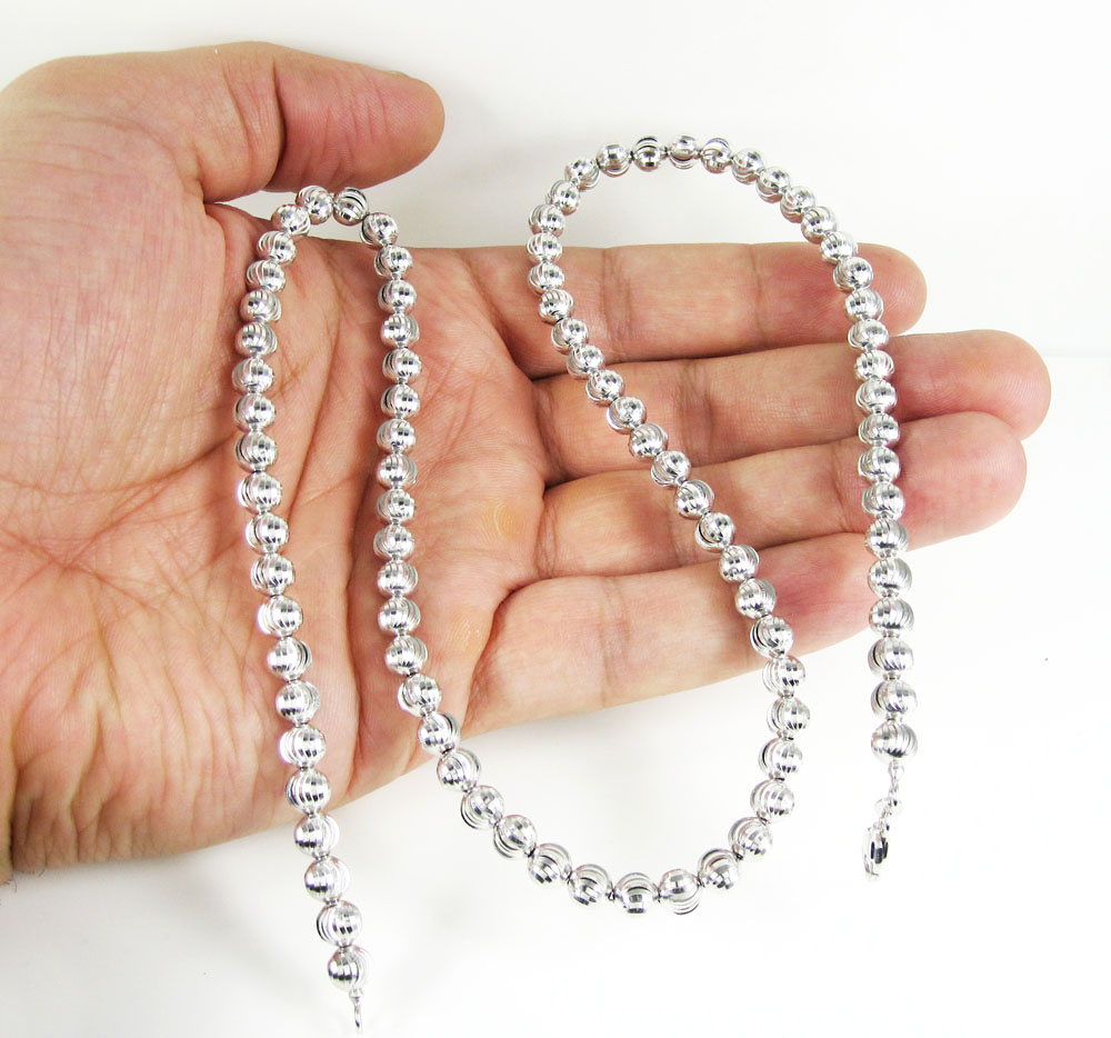 14k white gold moon cut bead chain 20-22 inch 6mm - Image 5