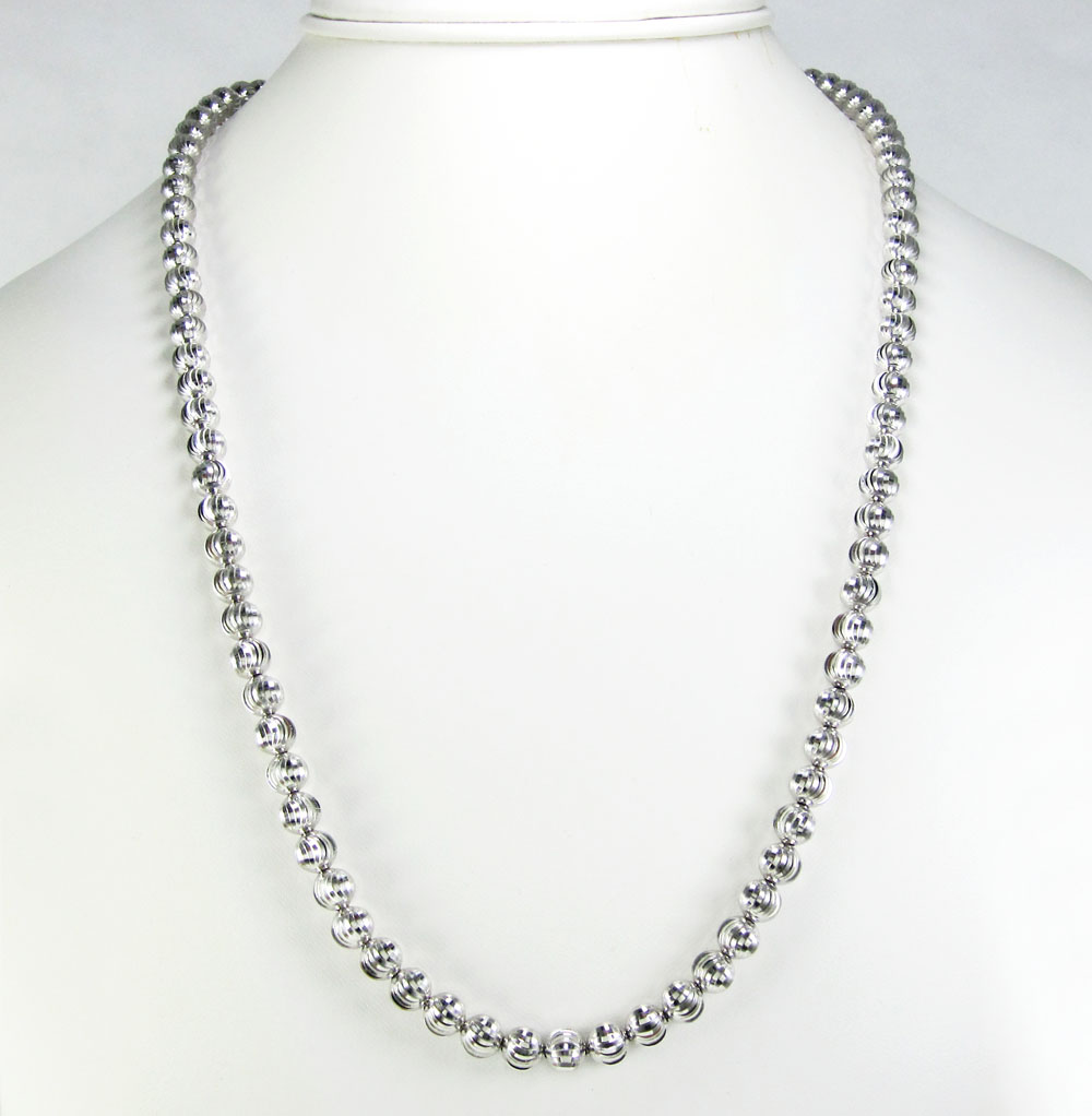 14k white gold moon cut bead chain 20-22 inch 6mm