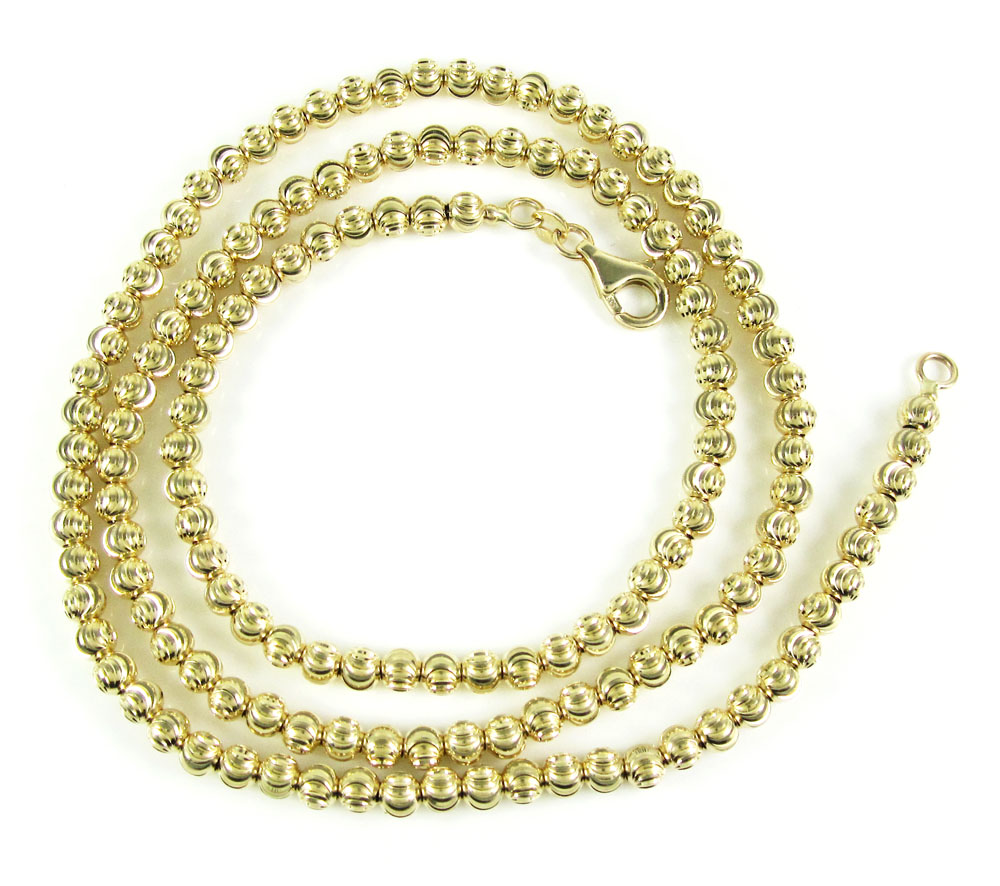 14k yellow gold moon cut bead chain 18-22 inch 4mm