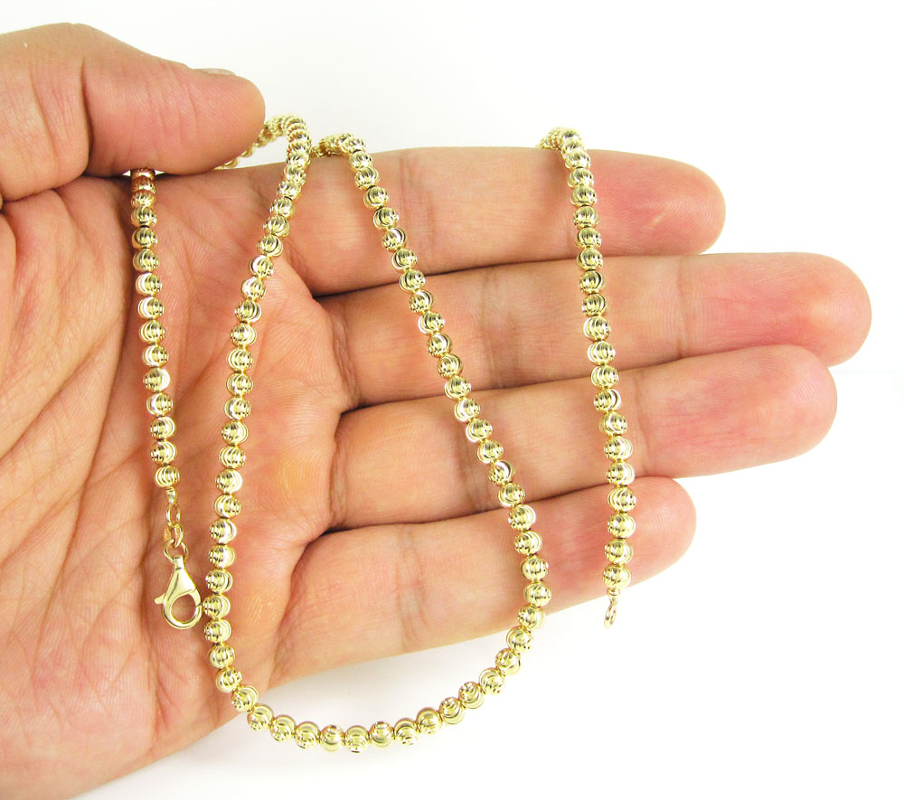 14k yellow gold moon cut bead chain 18-22 inch 4mm