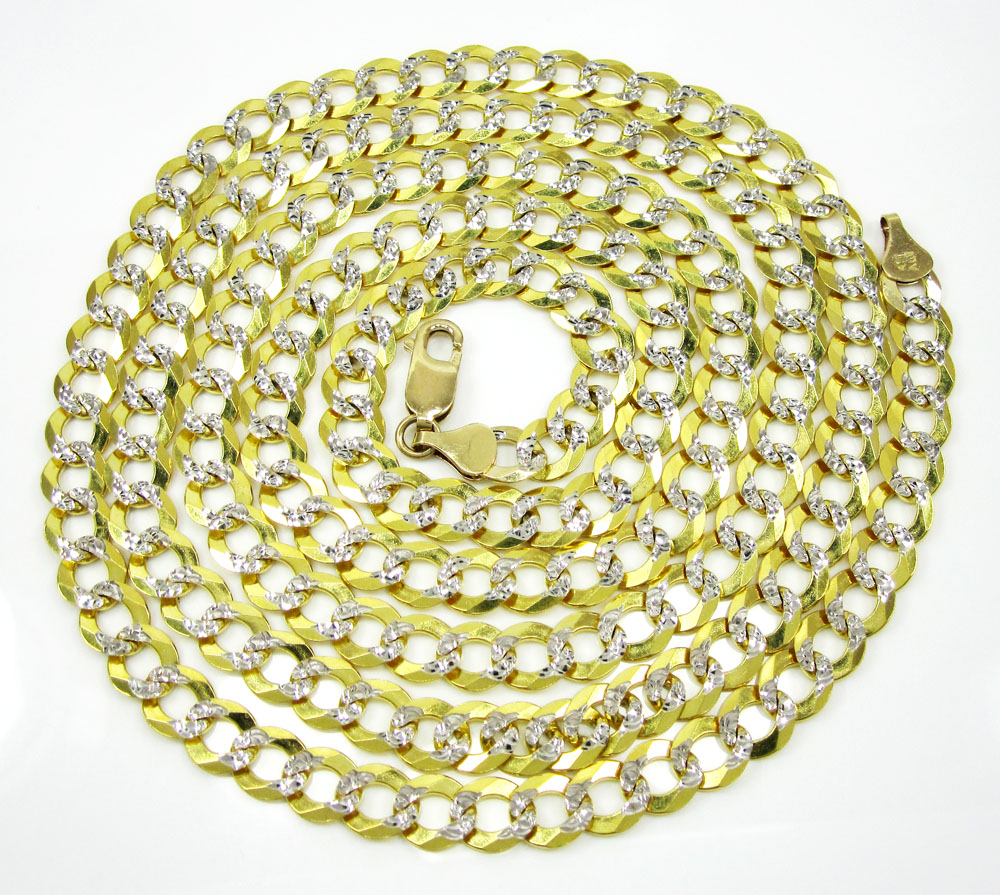 10k yellow gold diamond cut cuban chain 20-34 inch 7mm