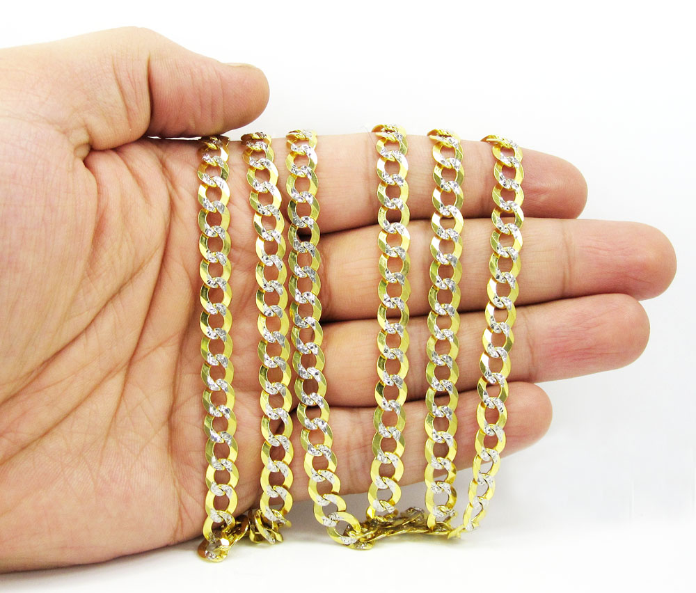 10k yellow gold diamond cut cuban chain 20-34 inch 7mm