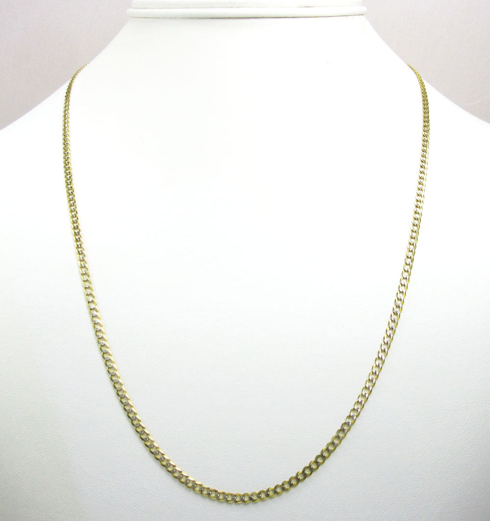 10k yellow gold diamond cut cuban skinny chain 16-36 inch 2.6mm