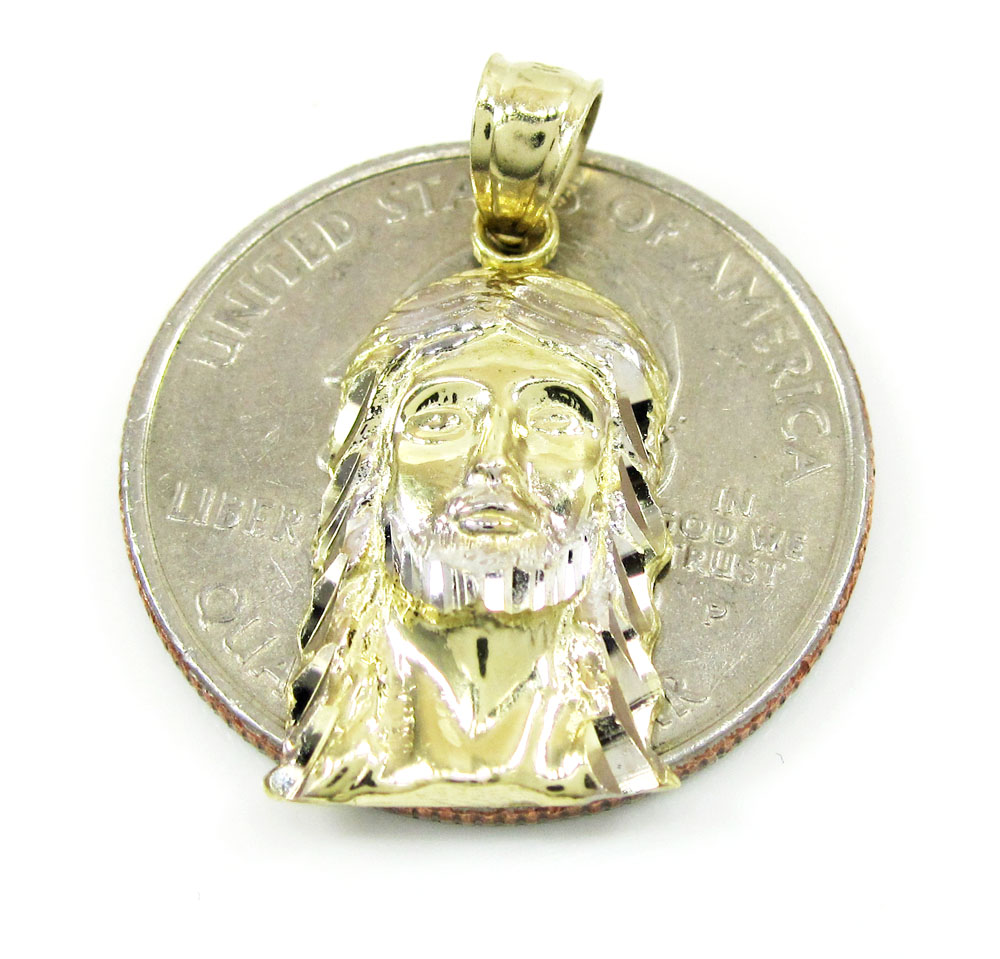 10k two tone gold diamond cut mini jesus face pendant