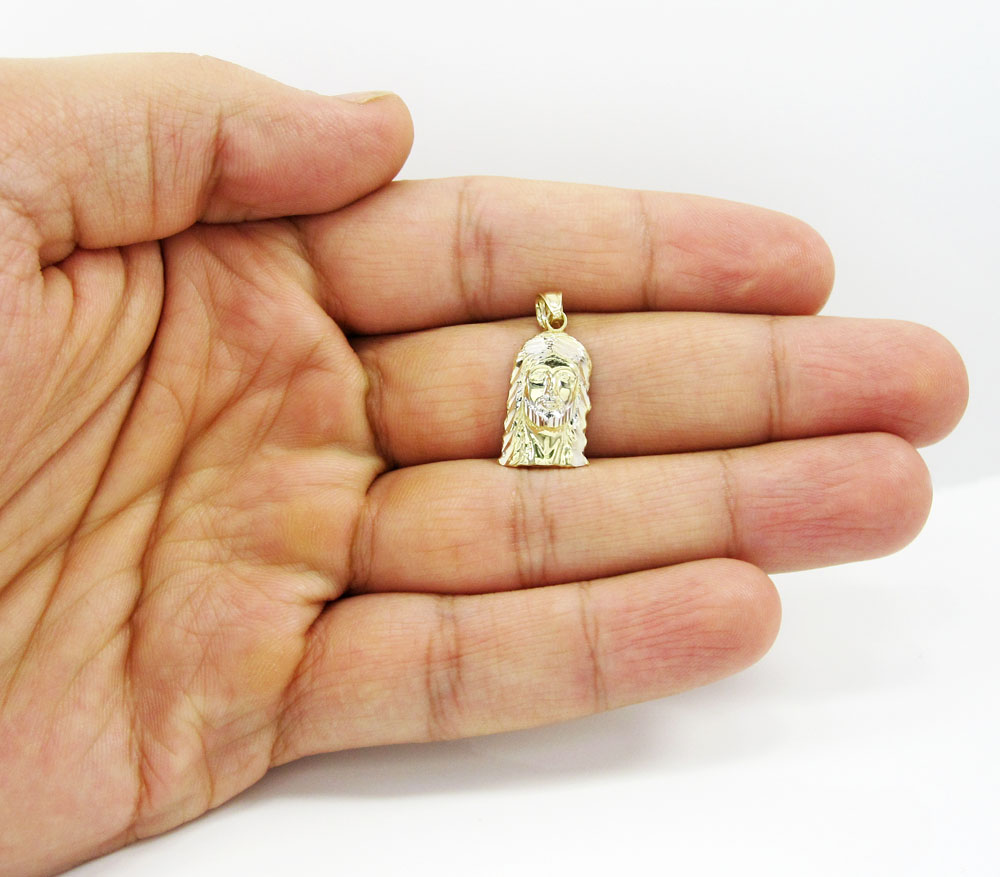 10k two tone gold diamond cut mini jesus face pendant