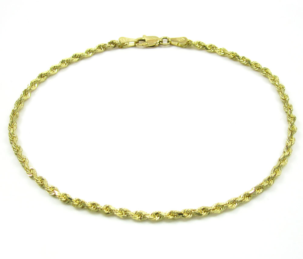 10k yellow gold solid rope bracelet 8 inch 2.25mm