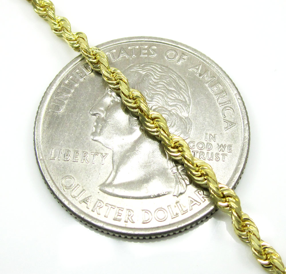 10k yellow gold solid rope bracelet 8 inch 2.25mm