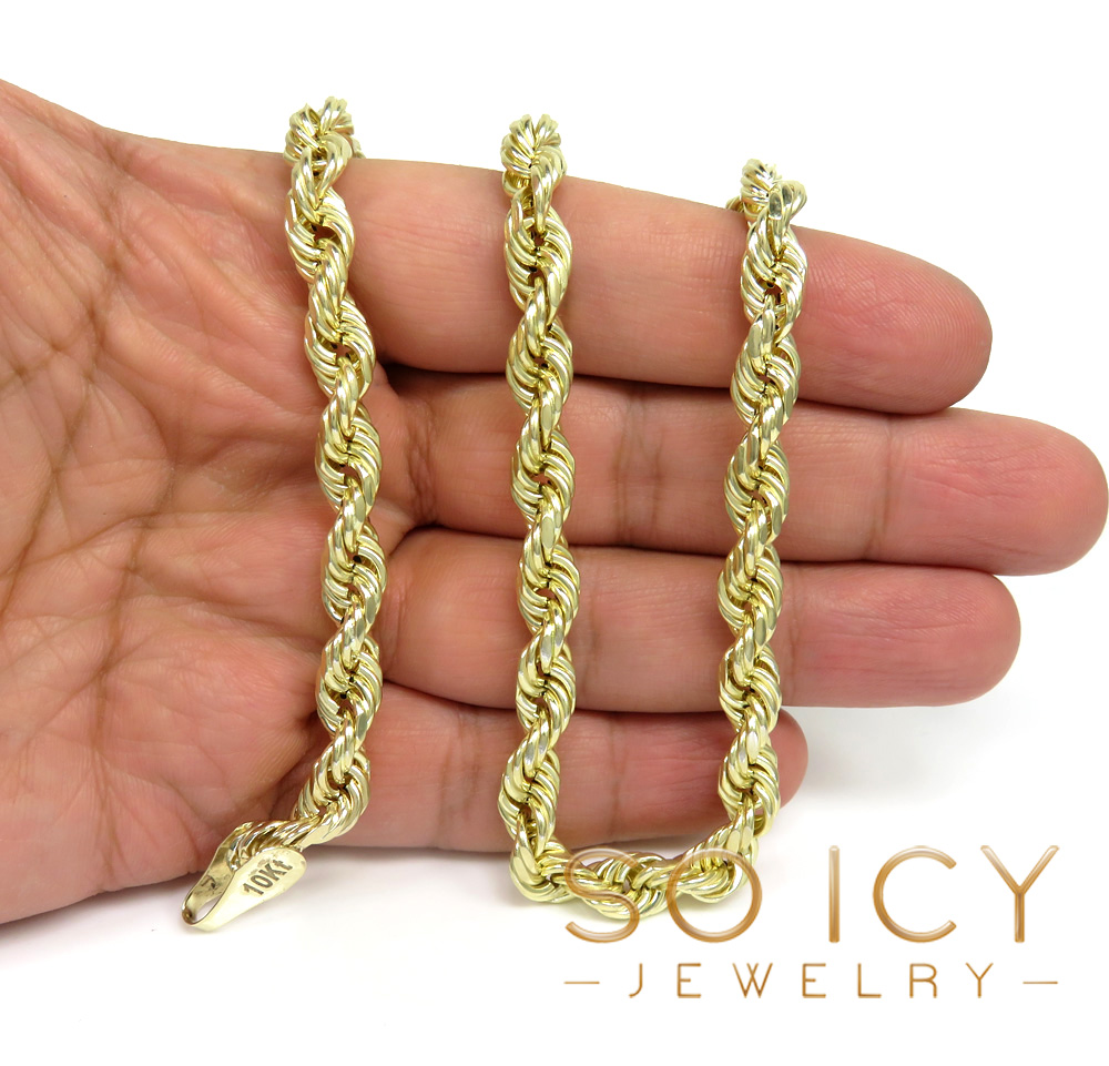 10k yellow gold medium hollow rope chain 20-28 inch 8mm - Image 4