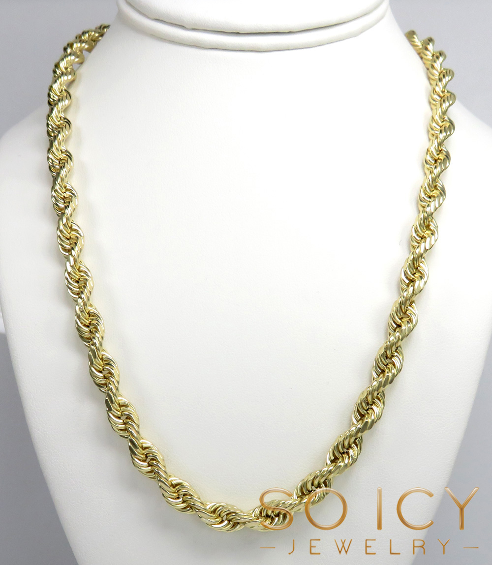 10K Yellow Gold Medium Hollow Rope Chain 20-28 inch 8mm