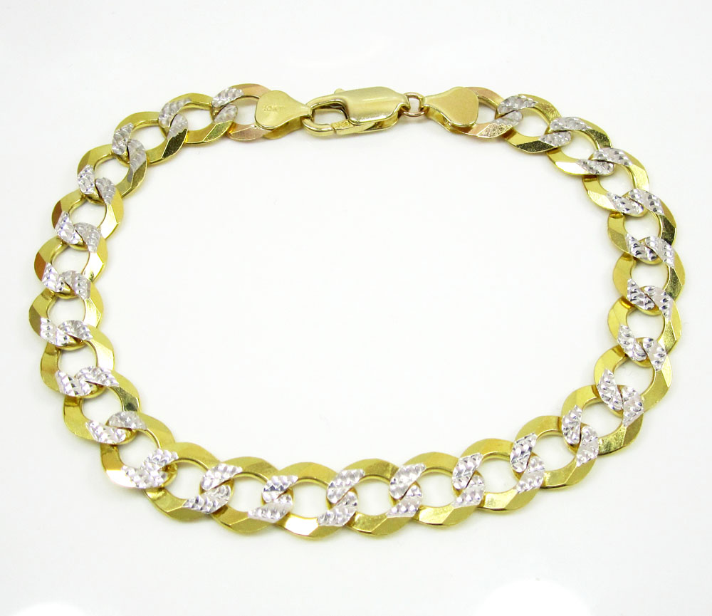 10k yellow gold diamond cut cuban bracelet 9 inch 9.50mm 