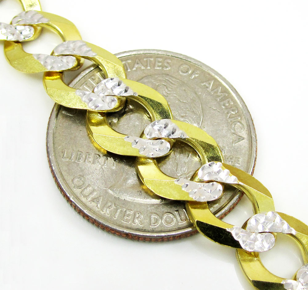 10k yellow gold diamond cut cuban bracelet 9 inch 9.50mm 