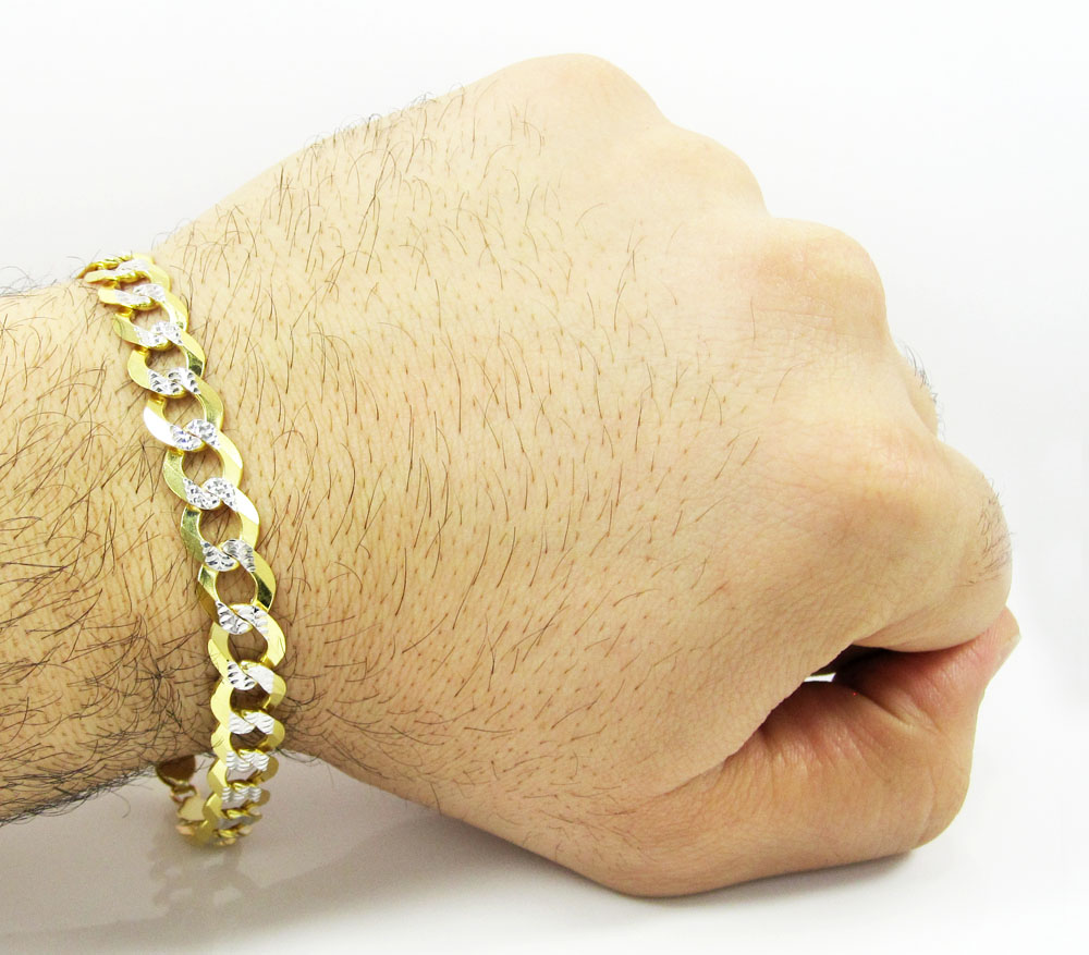 10k yellow gold diamond cut cuban bracelet 9 inch 9.50mm 