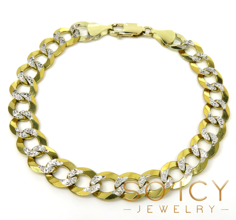 10k yellow gold diamond cut cuban bracelet 9 inch 9.80mm 
