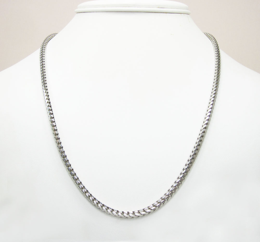 14k white gold solid franco link chain 20-30 inch 3.3mm