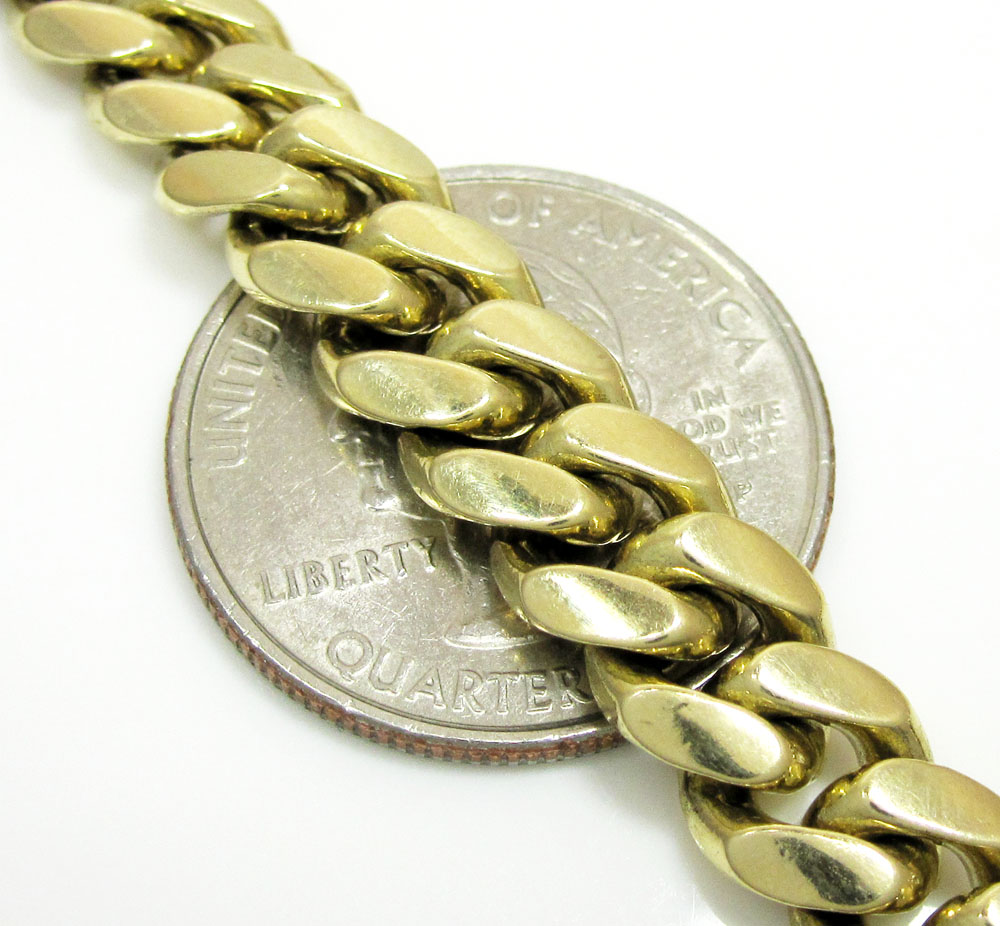 14k yellow gold solid thick miami link chain 20-30 inch 9.5mm