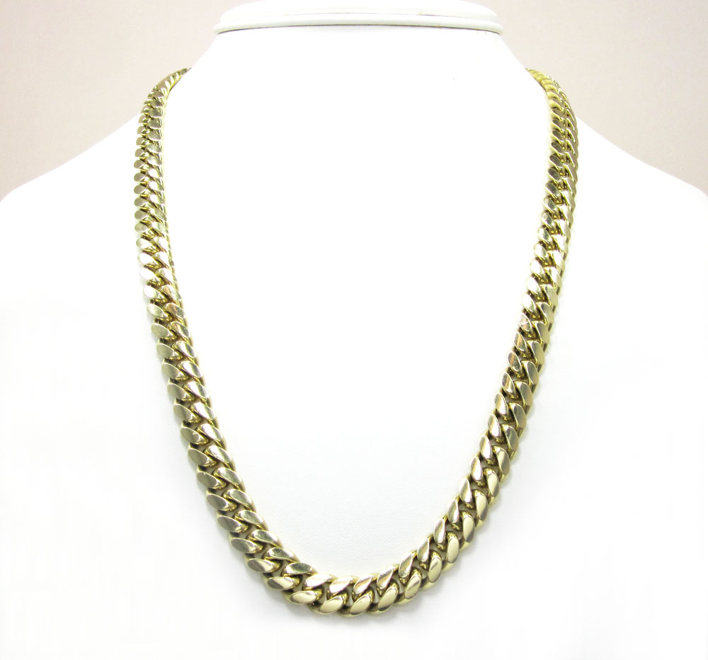 14k yellow gold solid thick miami link chain 20-30 inch 9.5mm