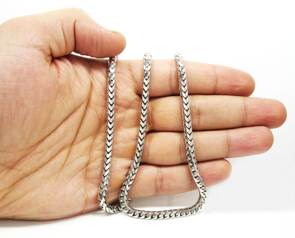 14k white gold solid tight franco link chain 22-40 inch 4.3mm