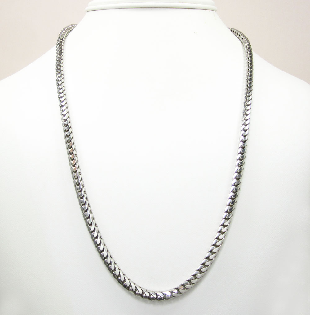 14k white gold solid tight franco link chain 22-40 inch 4.3mm