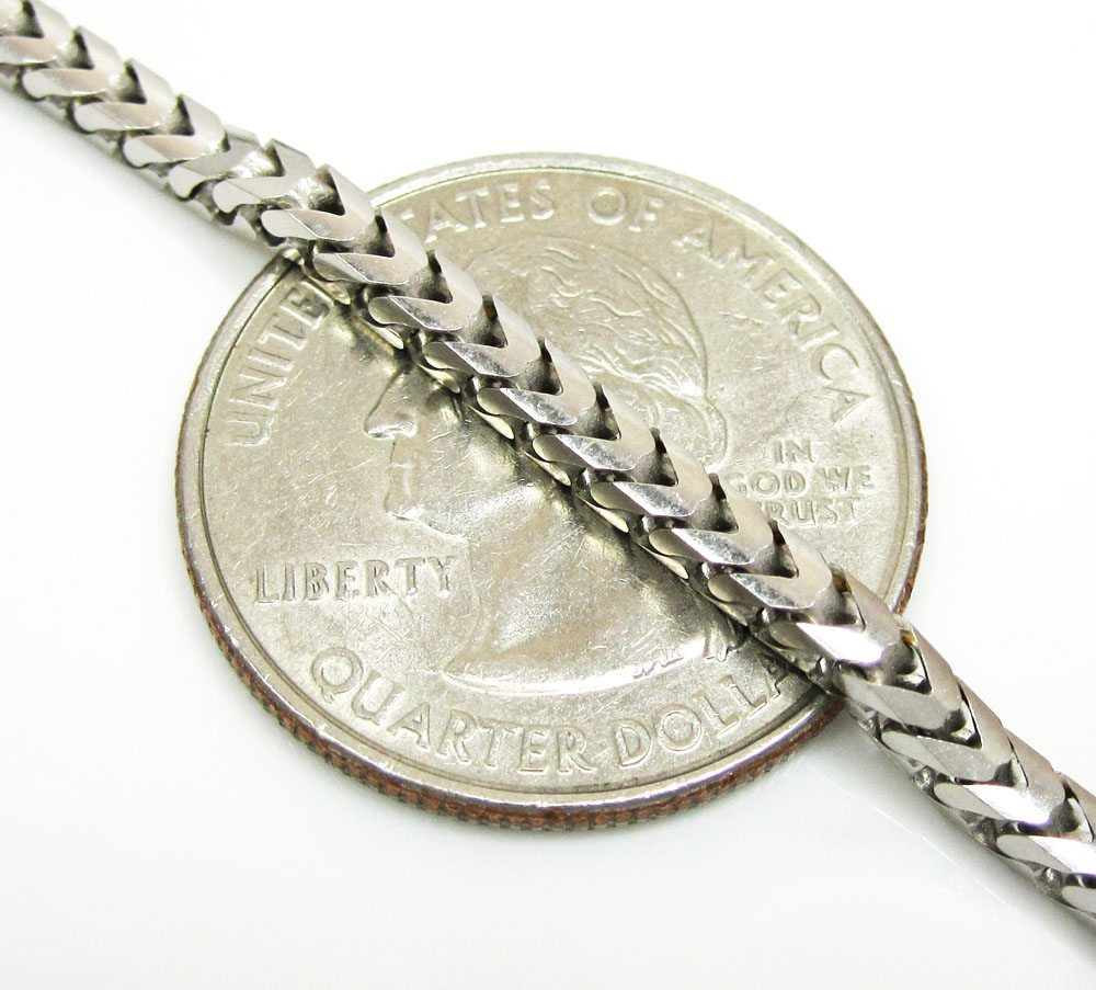 14k white gold solid tight franco link chain 20-30 inch 3mm