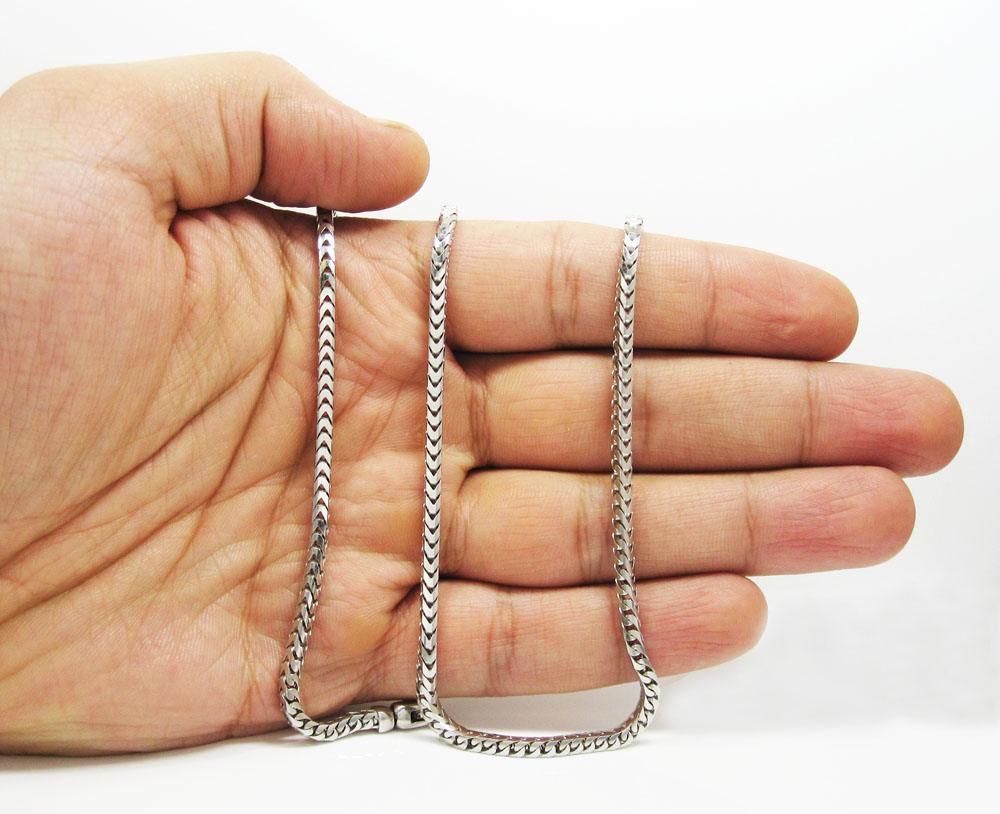 14k white gold solid tight franco link chain 20-30 inch 3mm