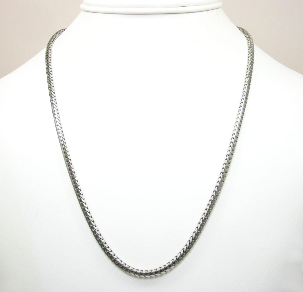 14k white gold solid tight franco link chain 20-30 inch 3mm