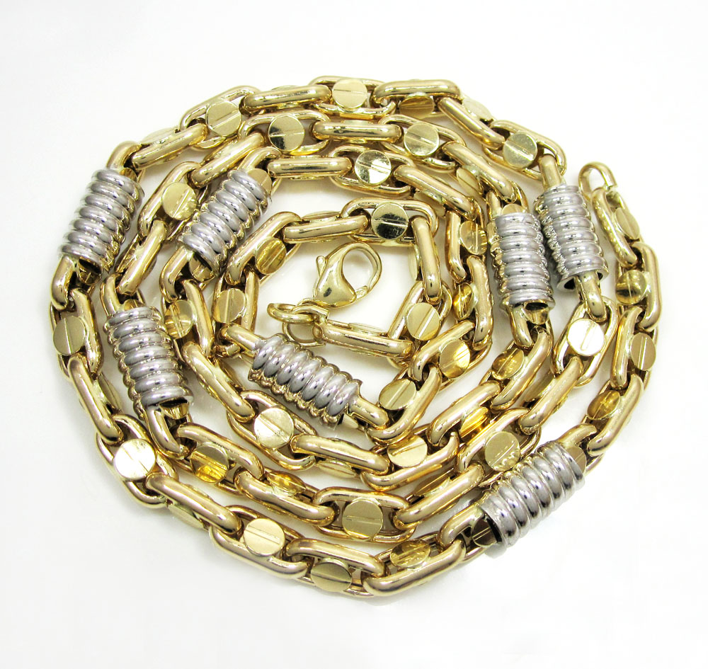 14k two tone gold fancy anchor link chain 22-24 inch 5-6mm