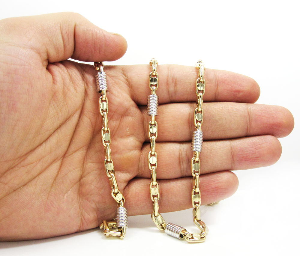 14k two tone gold fancy anchor link chain 22-24 inch 5-6mm