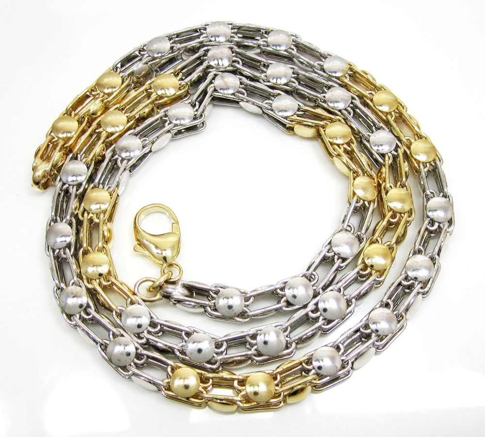 14k two tone gold fancy box link chain 22-26 inch 5.5mm