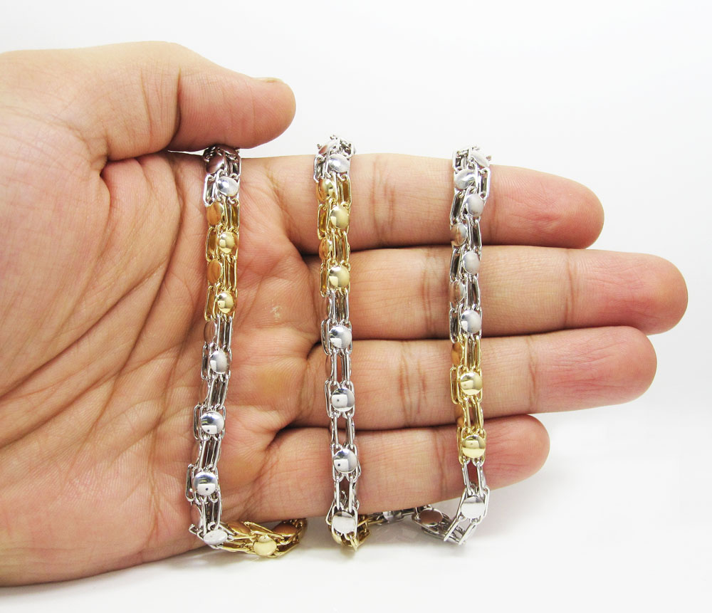 14k two tone gold fancy box link chain 22-26 inch 5.5mm - Image 5