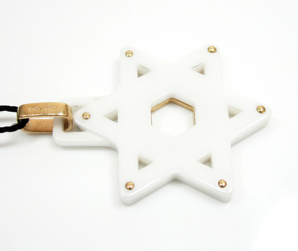 Baraka 18k rose gold white ceramic jewish star of david pendant