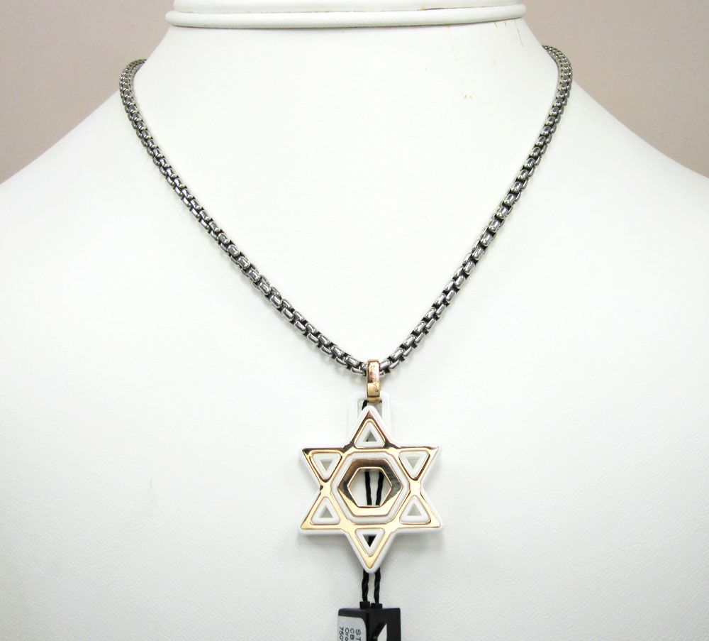 Baraka 18k rose gold white ceramic jewish star of david pendant - Image 5