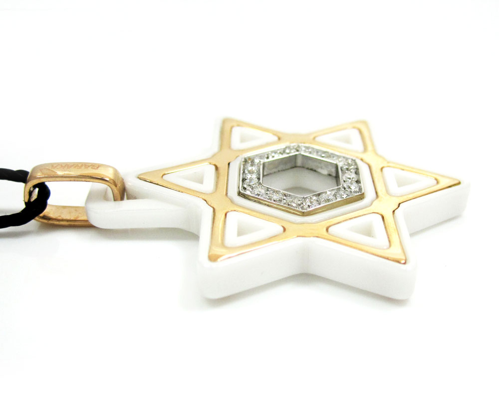 Baraka 18k rose gold white ceramic jewish star of david diamond pendant 0.18ct