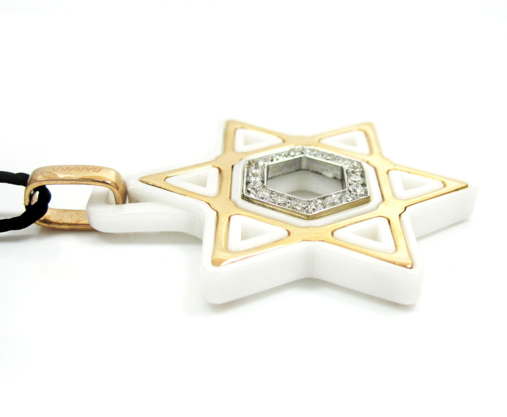 Baraka 18k rose gold white ceramic jewish star of david diamond pendant 0.18ct - Image 2