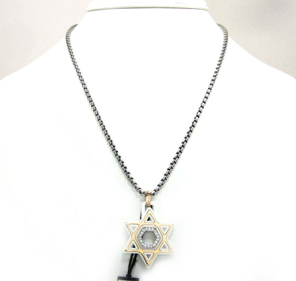 Baraka 18k rose gold white ceramic jewish star of david diamond pendant 0.18ct