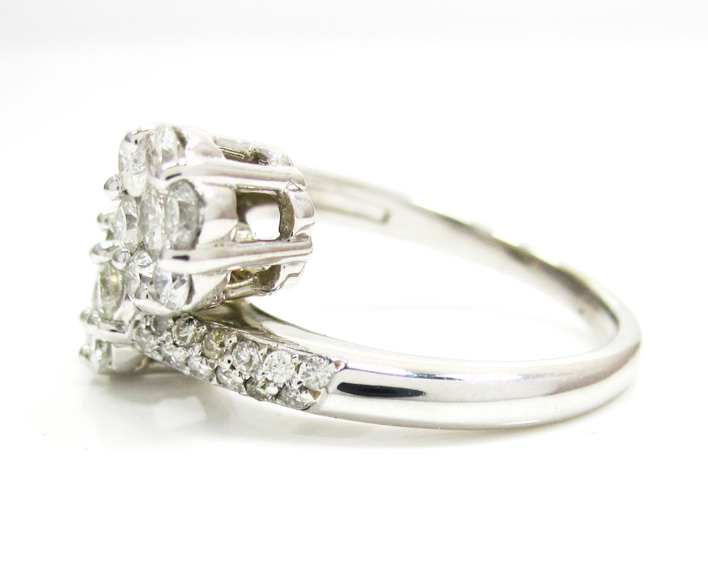 Ladies 14k white gold round diamond double cluster ring 1.20ct - Image 2